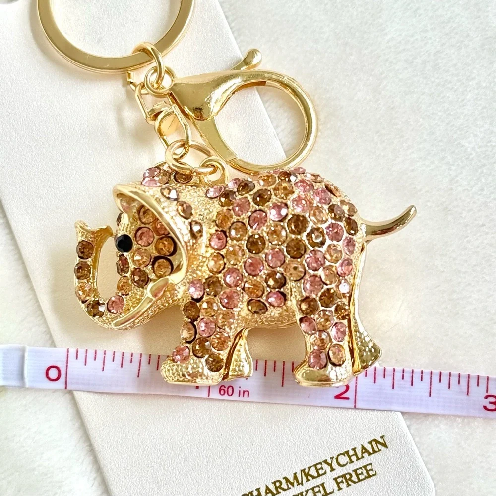 Natasha Couture Pink & Light Brown Rhinestone Elephant Key Chain /  Bag Charm